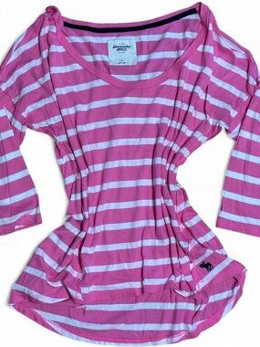 Vintage Abercrombie & Fitch Pink and White 3/4 sleeve top Preppy Y2K mall girl